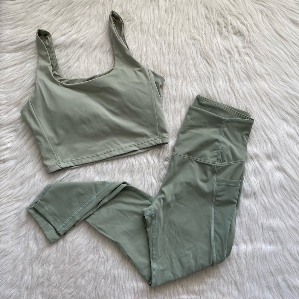 Women's Sage Green Leggings and Crop Top Set